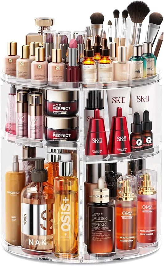 360 ° Organisateur de maquillage rotatif, comptoir d'organisateur de salle de bain rotatif, organisateur pour cosmétiques, étagère de support cosmétique, (transparent)