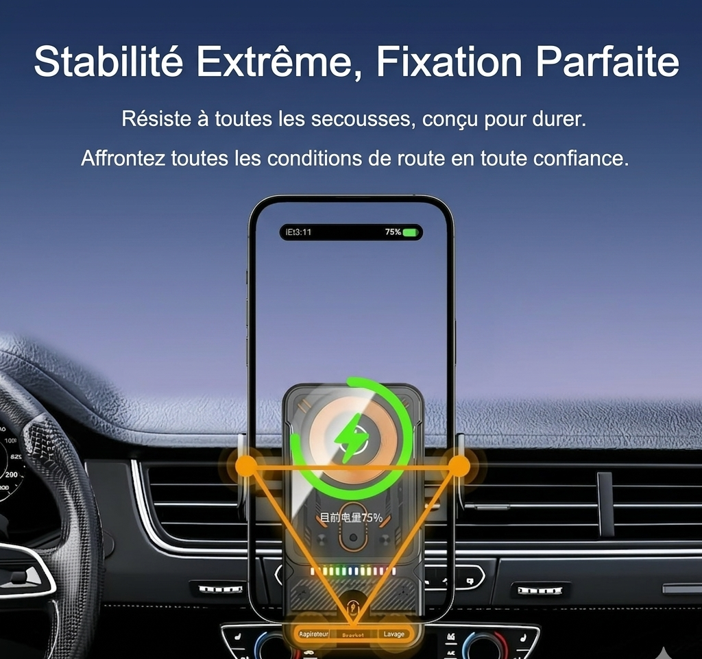 Le Support Téléphone Intelligent pour voiture AutoLock™ Qui Recharge, Verrouille et Stabilise Votre Téléphone Sans Effort