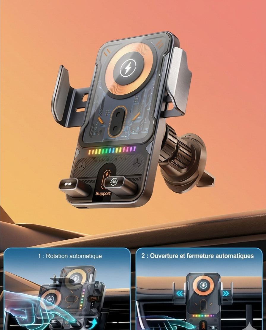 Le Support Téléphone Intelligent pour voiture AutoLock™ Qui Recharge, Verrouille et Stabilise Votre Téléphone Sans Effort