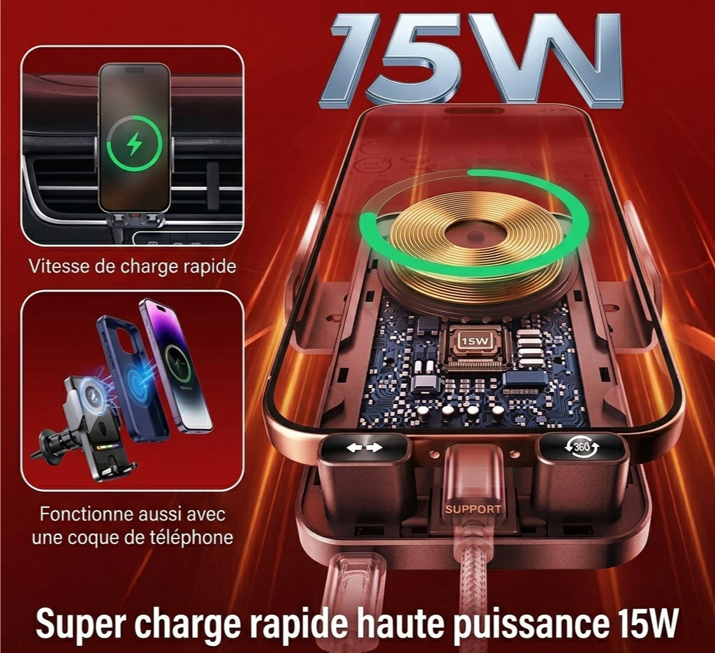 Le Support Téléphone Intelligent pour voiture AutoLock™ Qui Recharge, Verrouille et Stabilise Votre Téléphone Sans Effort