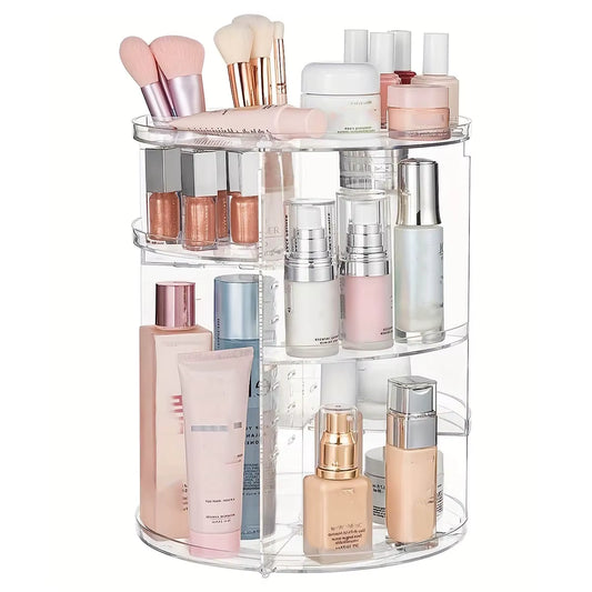 360 ° Organisateur de maquillage rotatif, comptoir d'organisateur de salle de bain rotatif, organisateur pour cosmétiques, étagère de support cosmétique, (transparent)