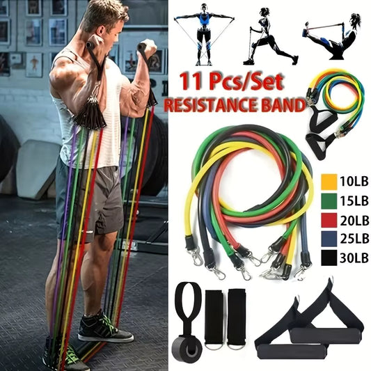 Ensemble de bandes de résistance TPE, 11 pièces, bande de Fitness, corde de traction, bande d'entraînement élastique avec poignées d'ancrage de porte, sac de transport, sangles de cheville pour jambes